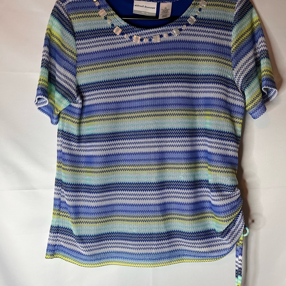 Alfred Dunner Blue & Green Striped Short-Sleeve Knit Top